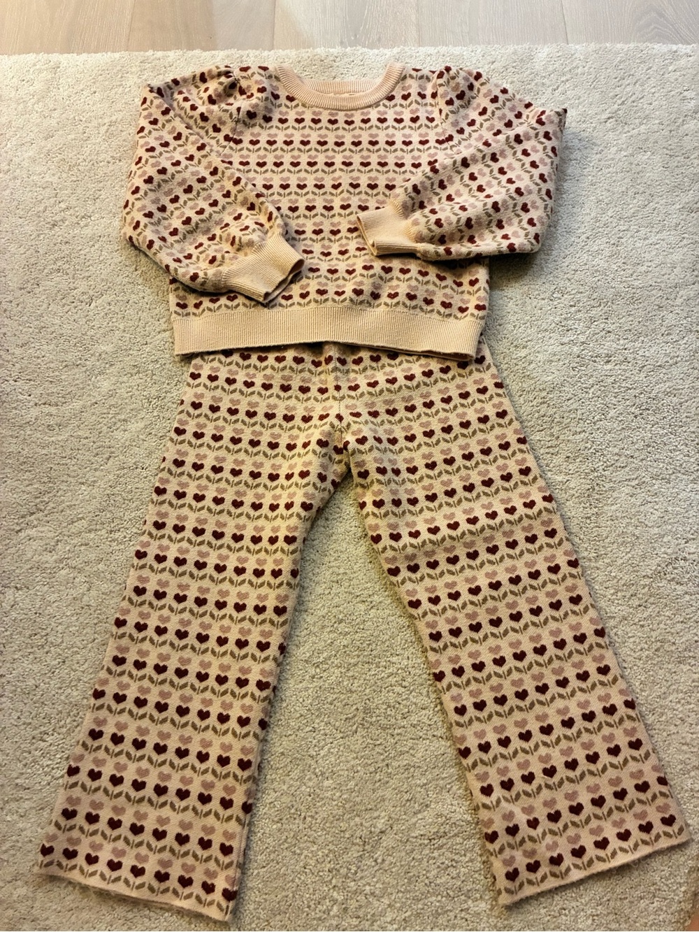 Adorable Rylee + Cru Knit Set with Burgundy Heart Pattern